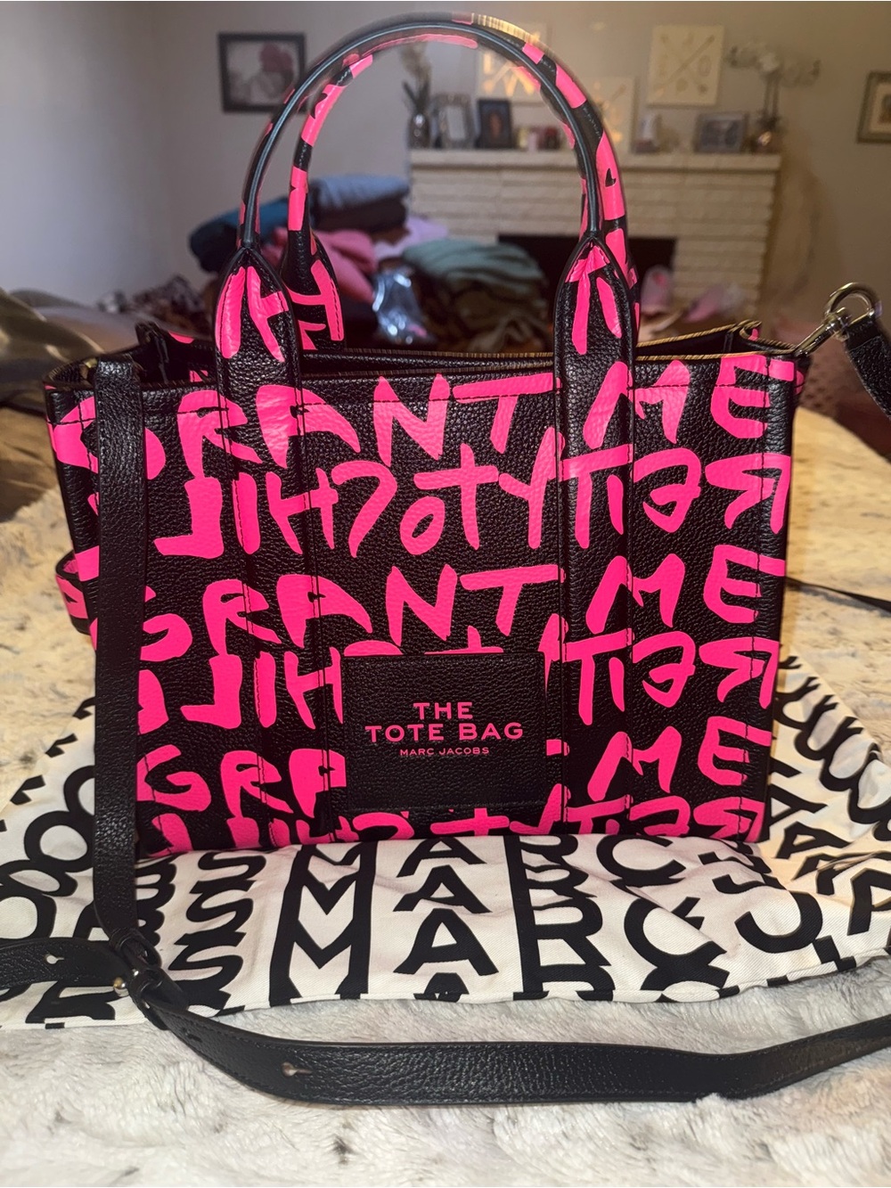 Marc Jacobs Black Tote with Neon Pink Graffiti Print - Picture 5 of 5